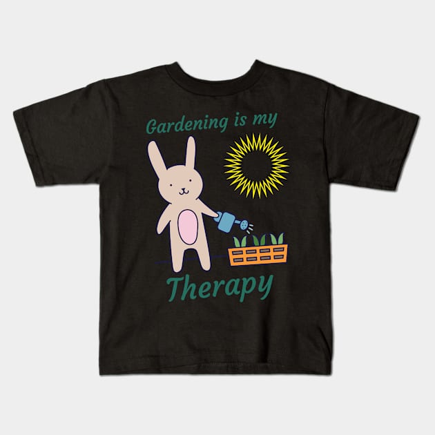 Gardening Is My Therapy - Rabbit Watering Plants Kids T-Shirt by Papanee